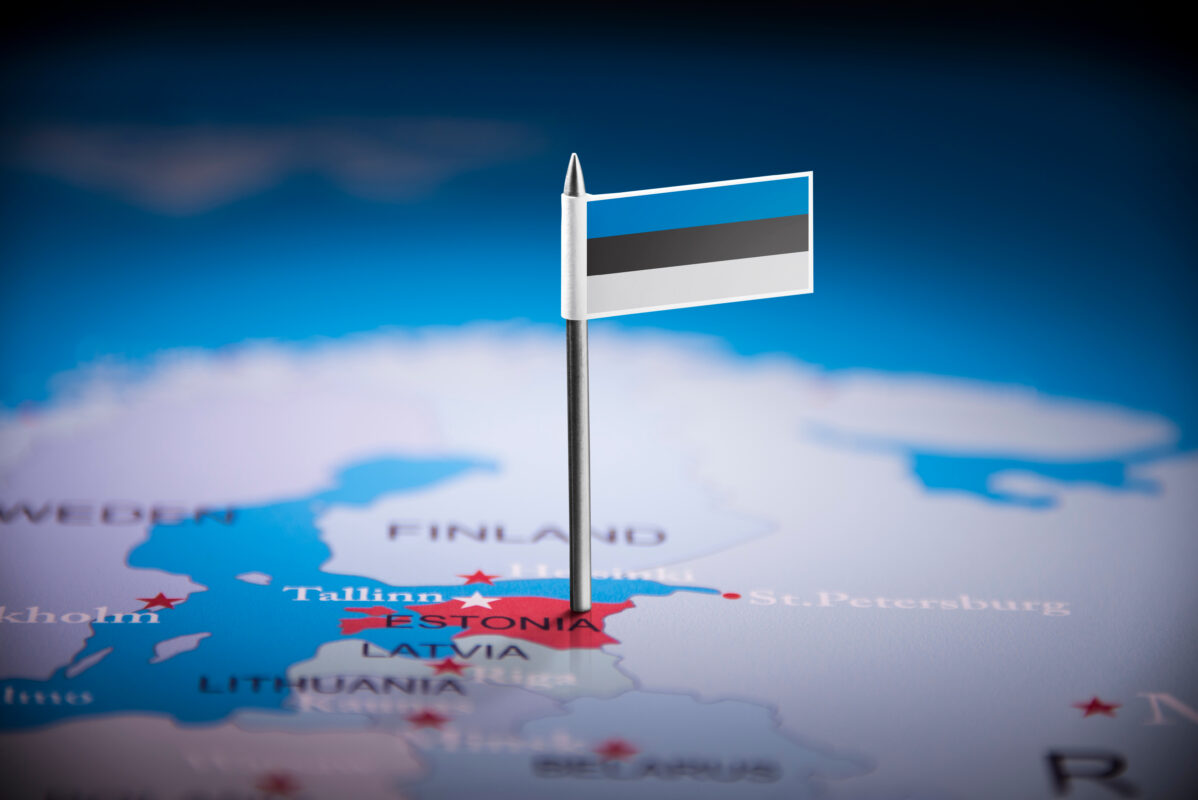 Financial Support Options for Small Wind Turbines in Estonia. A map of Europe with the Estonian flag pinned on the country.